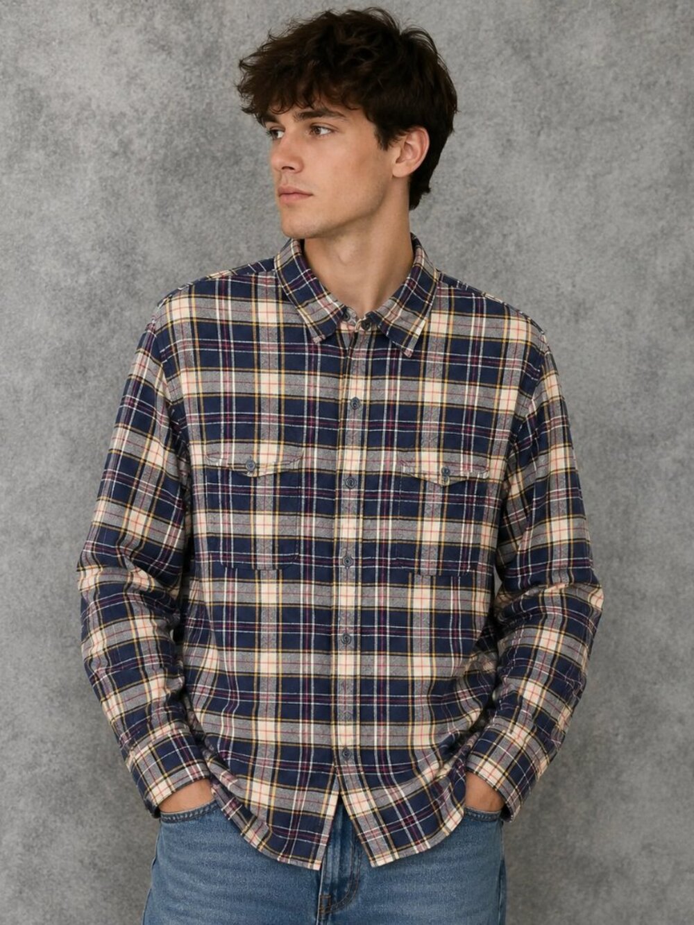 J.Crew Men's 100% Cotton Flannel Plaid  Button Up Shirt men’s Large Blue EUC